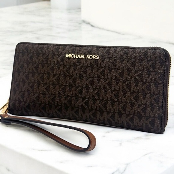 Michael Kors Large Continental Wallet Wristlet Brown Signature - Picture 1 of 8
